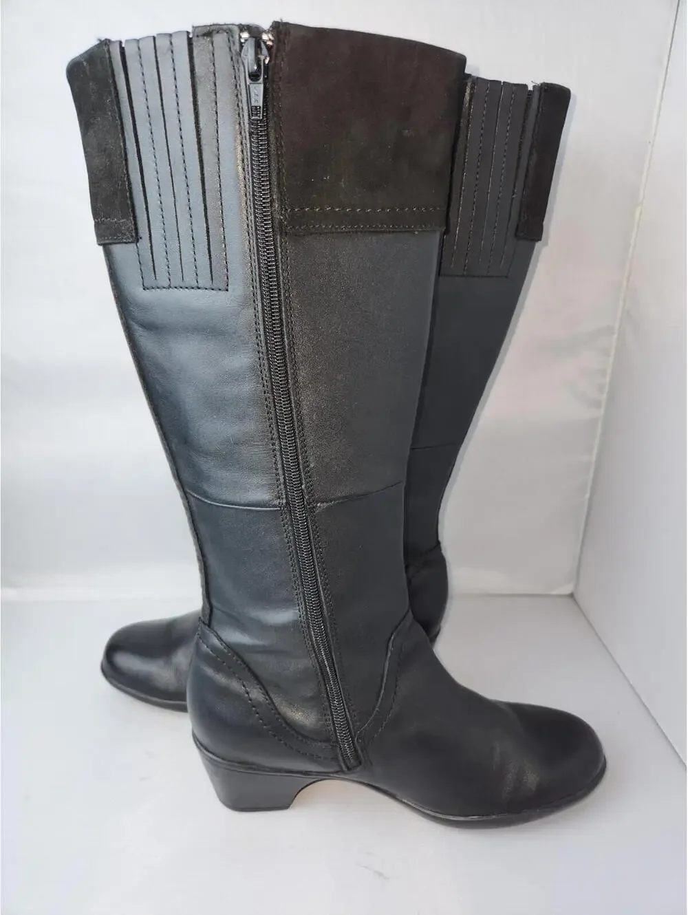 Clark's Marilyn Abby Black Leather Suede Knee-High Boots Size 8.5 M